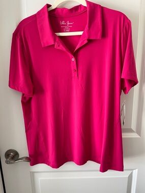Lillie Green Women's Bright Pink Peacock Short-Sleeve Polo SZ XL NWT UPF 50